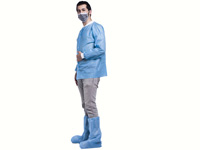 Disposable knee length PP SMS lab coat with velcro buttons